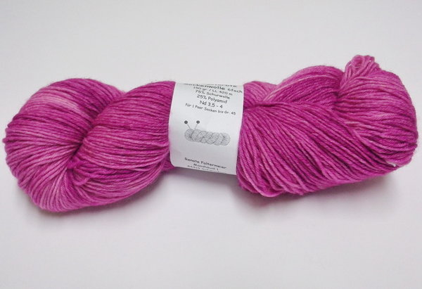 6fach Sockenwolle 6fädig handgefärbt pink