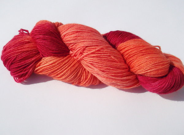 6fach Sockenwolle 6fädig handgefärbt orange rot