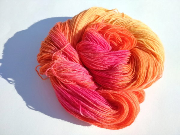 Sockenwolle 4fach handgefärbt pink orange