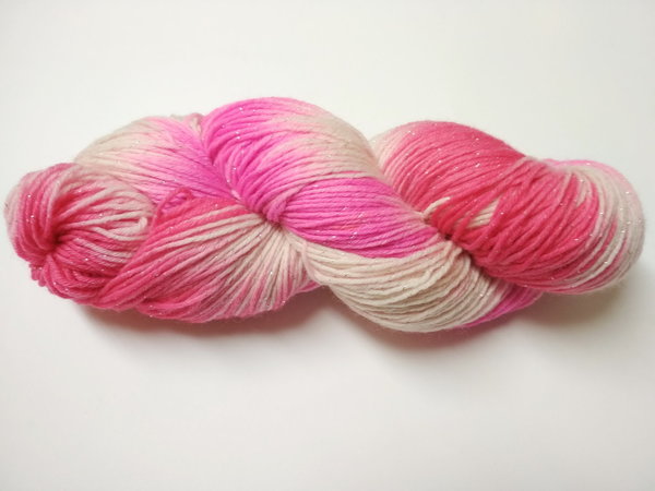 6fach Glitzer Sockenwolle 6fädig handgefärbt pink natur