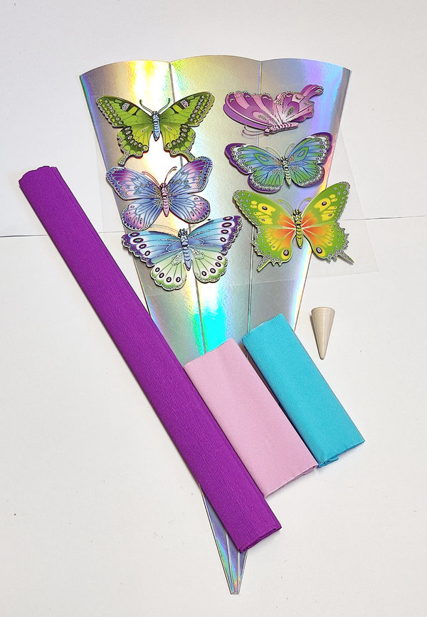 Metallic Schultüten Bastelset mit 3D-Stickern Schmetterling