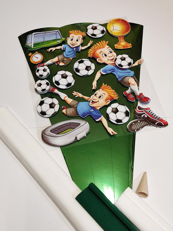 Fußball - Metallic Schultüten Bastelset mit 3D-Stickern